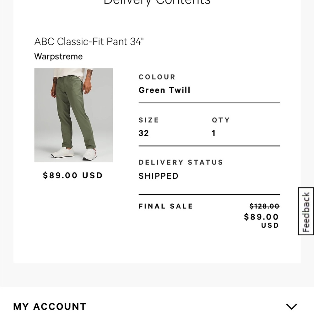 Lululemon ABC classic fit pants.  Washed but never worn.  It’s 32x34.